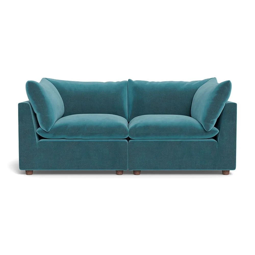 Heal's Astrid 3 Seater Sofa Smart Luxe Velvet Airforce Blue Walnut Stained Beech Feet 1
