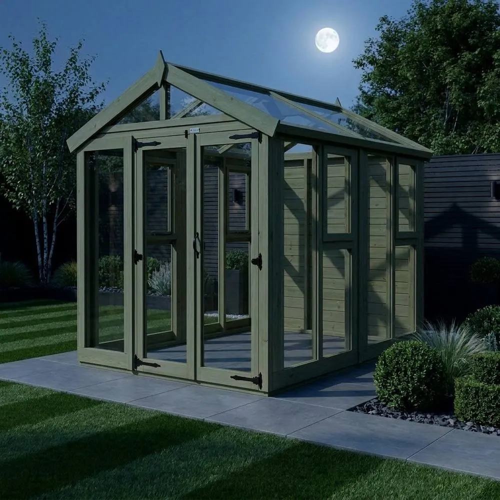 Buttercup Farm 6ft x 8ft Apex Glass Greenhouse - Pressure Treated Timber in Brown 3