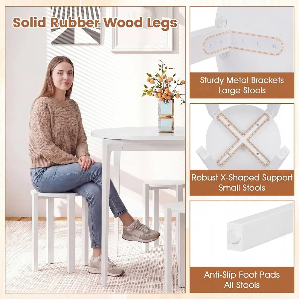 Costway 4PCS Stackable Stools w/ Rolling Base Wooden Nesting Dining Chair in White 5
