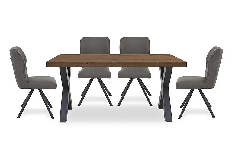 Terra 160cm Compact Straight Edge Dining Table with X Shaped Legs and 4 Steel Fabric Swivel Chairs - Old Bassano