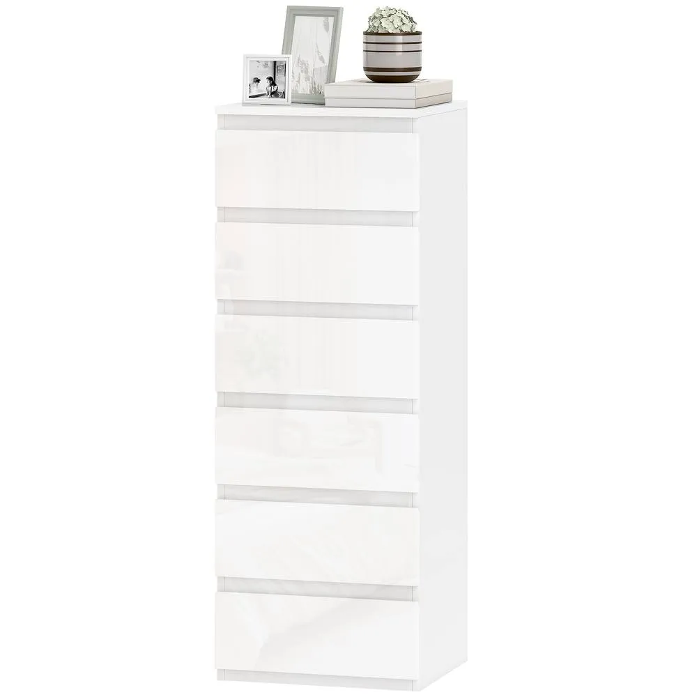 HOMCOM 6-Drawer Chest of Drawers for Bedroom, High Gloss White