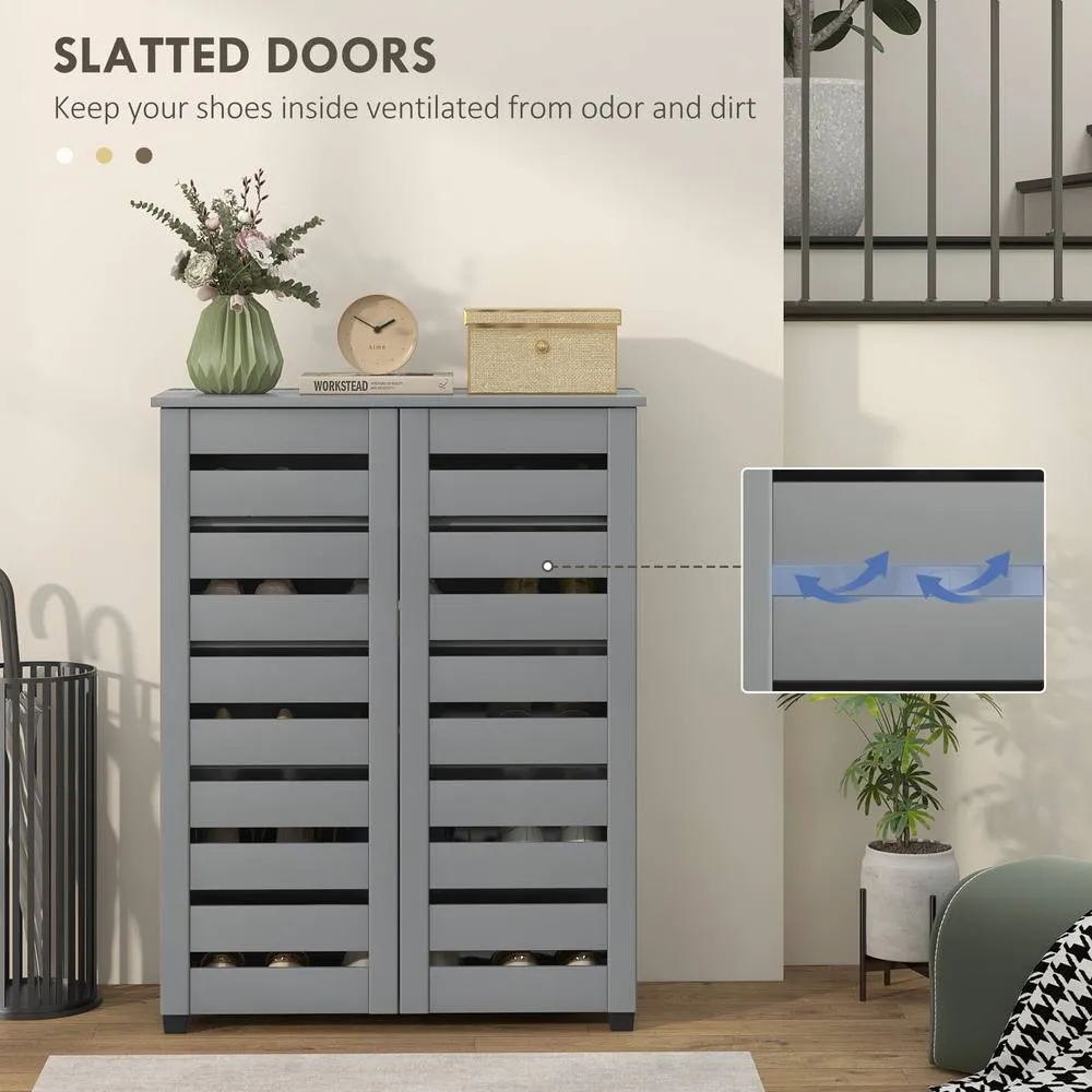 HOMCOM Shoe Storage Cabinet with Slatted Doors for 15 Pairs of Shoes in Dark Grey 6