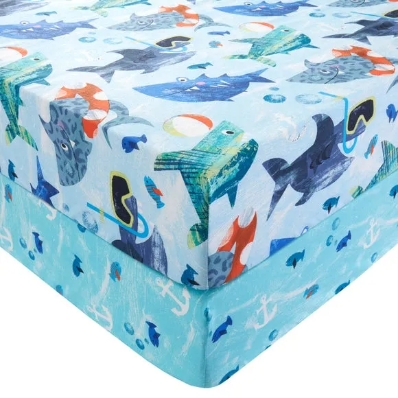 Pack of 2 Funky Sharks Fitted Bed Sheets 3