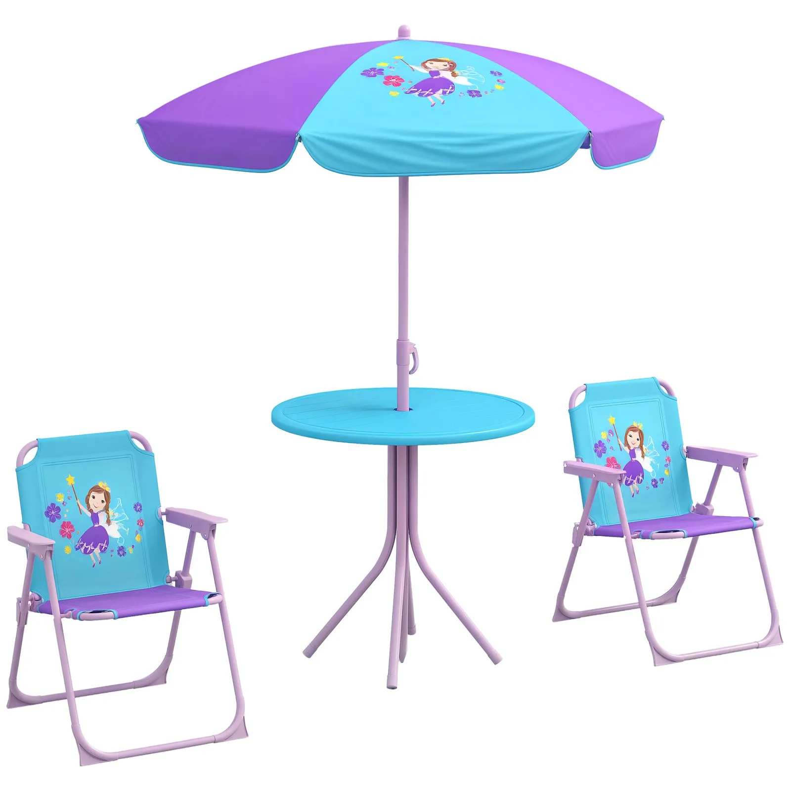 OUTSUNNY Children Table & Chair Set Outdoor Garden Furniture Set w/ Fairy Theme in Blue 2