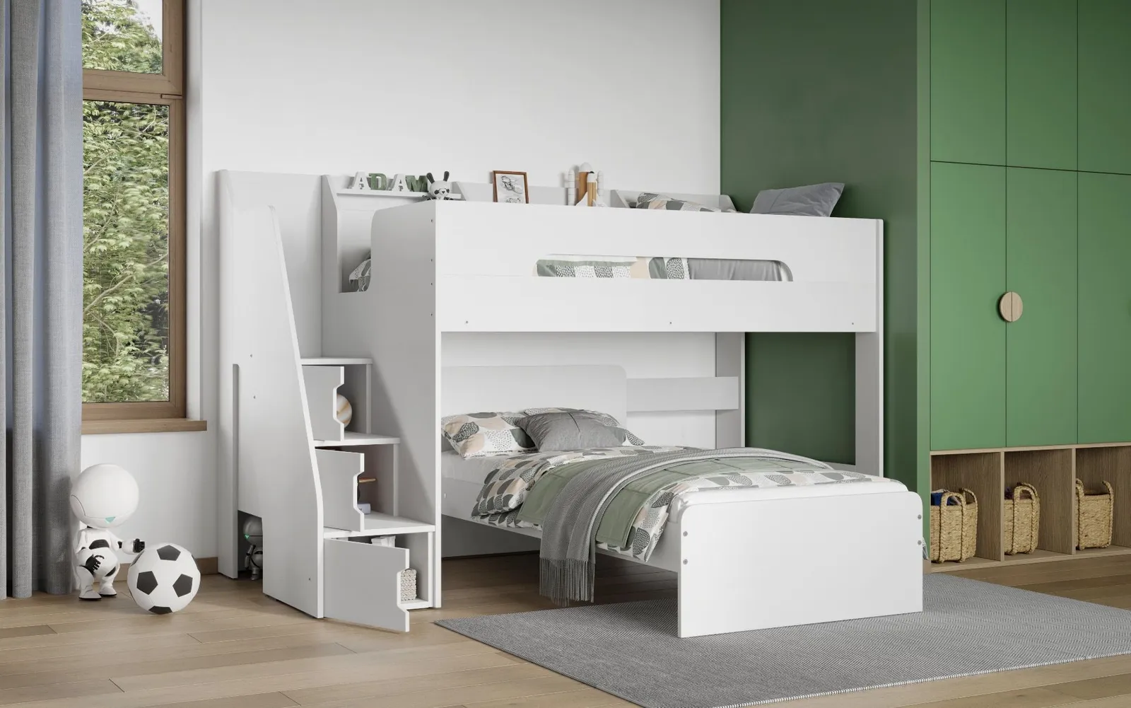 Flair Stepaside Staircase L Shaped Bunk Bed in White 3