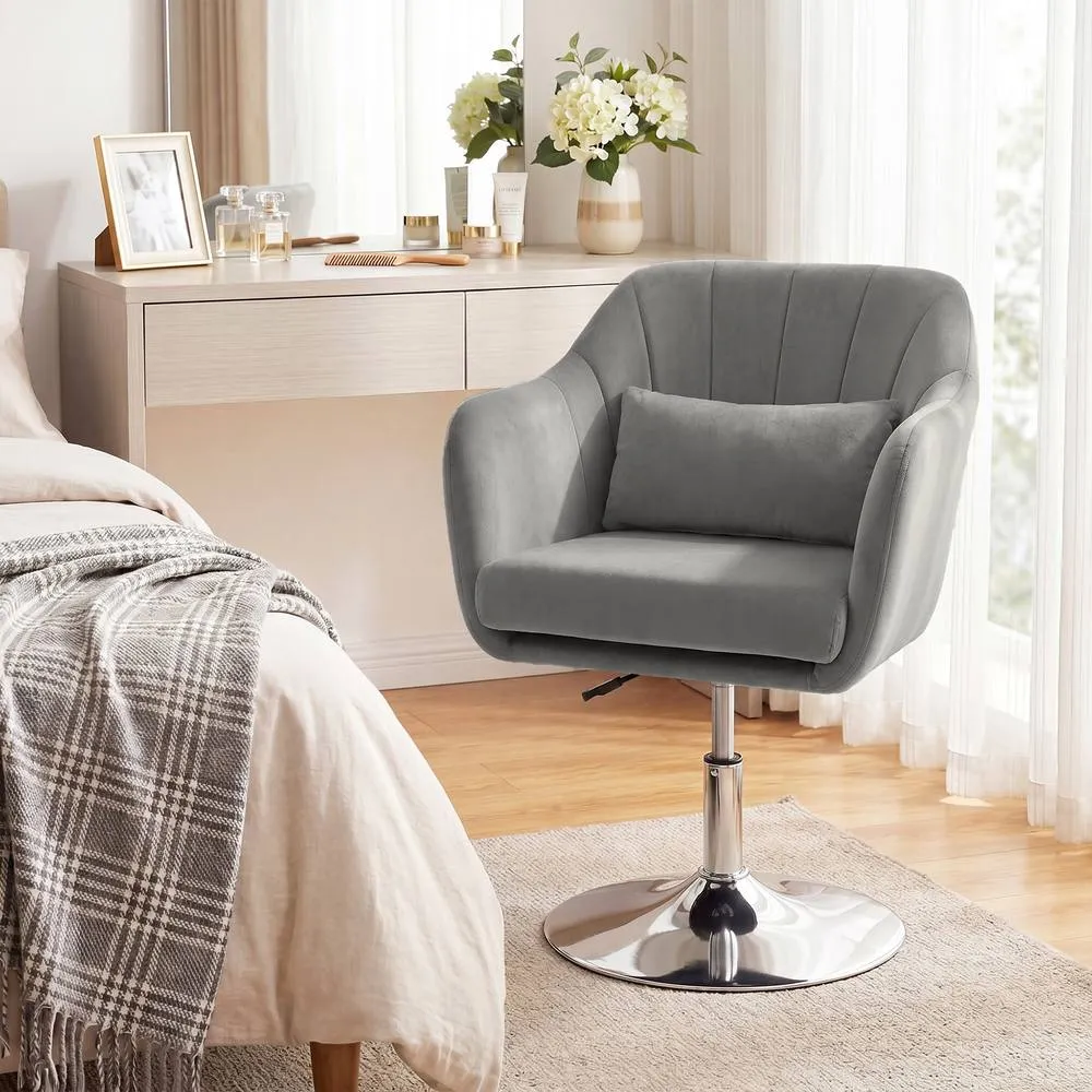 HOMCOM Retro Velvet Swivel Tub Chair with Steel Frame Grey