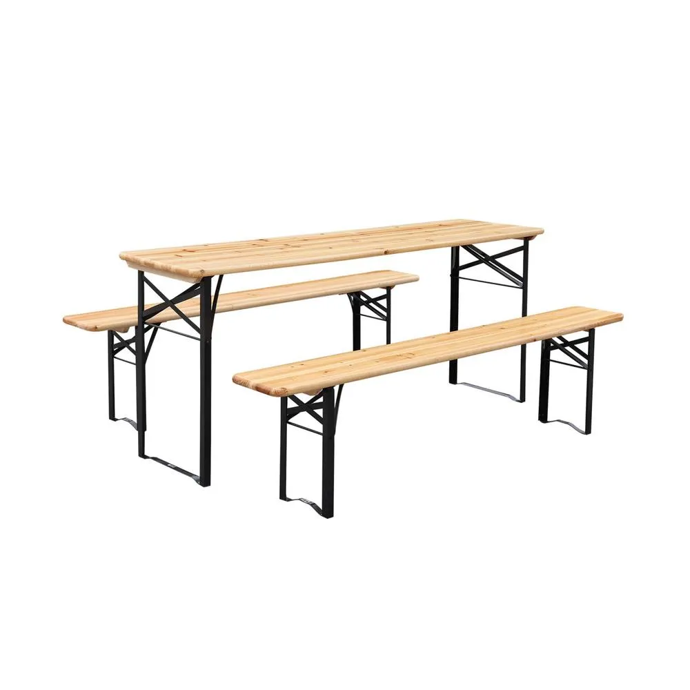sweeek Folding reception table made of fir wood with 2 benches (set of 2) in Beige 6
