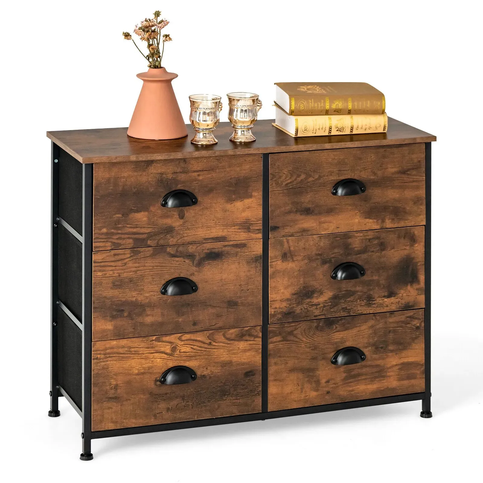Costway 6 Drawers Dresser Organizer 2-Tier Fabric Storage Organizer Chest of Drawers in Brown