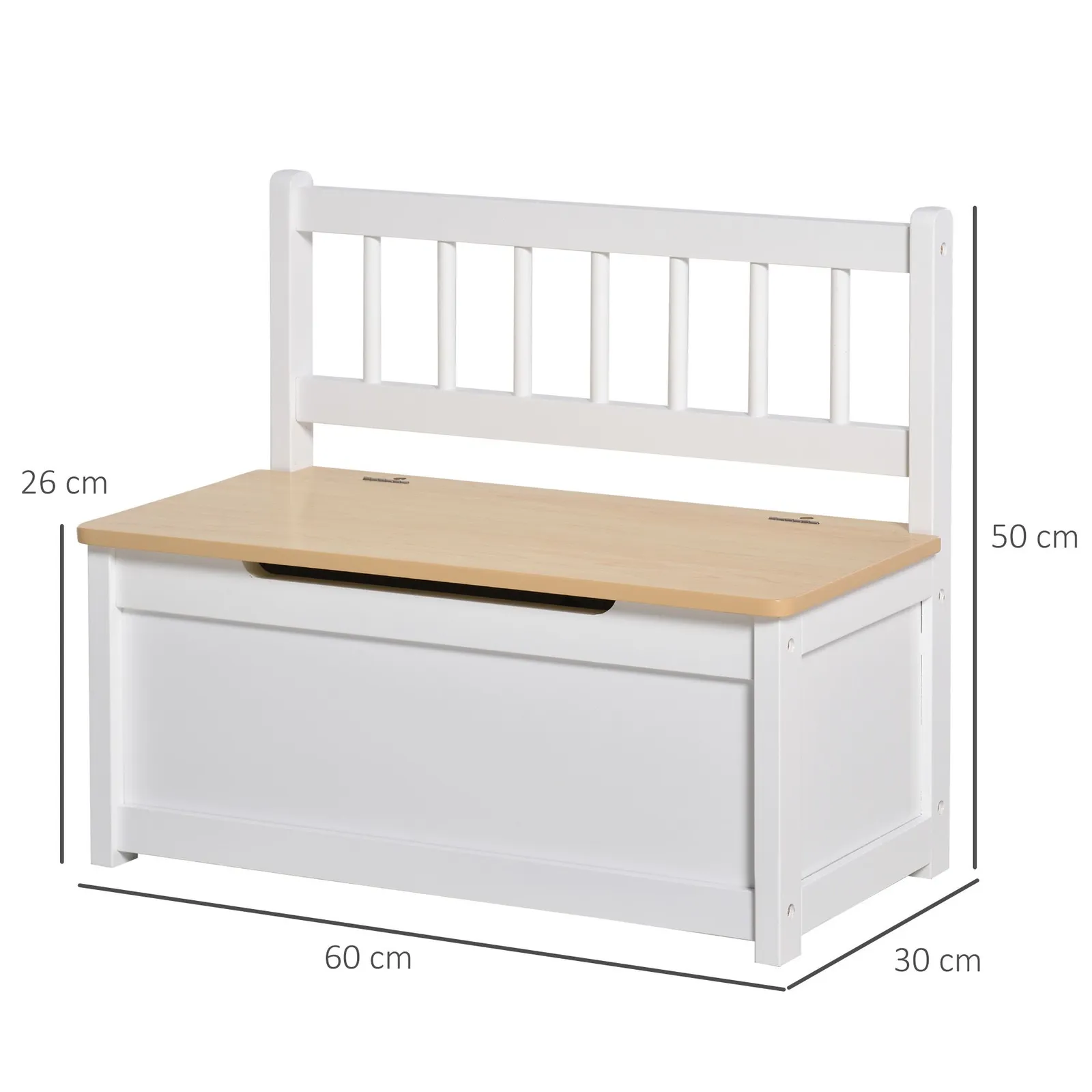 HOMCOM 2 In 1 Wooden Toy Box, Seat Bench Storage Chest w/ Pneumatic Rod in White 3