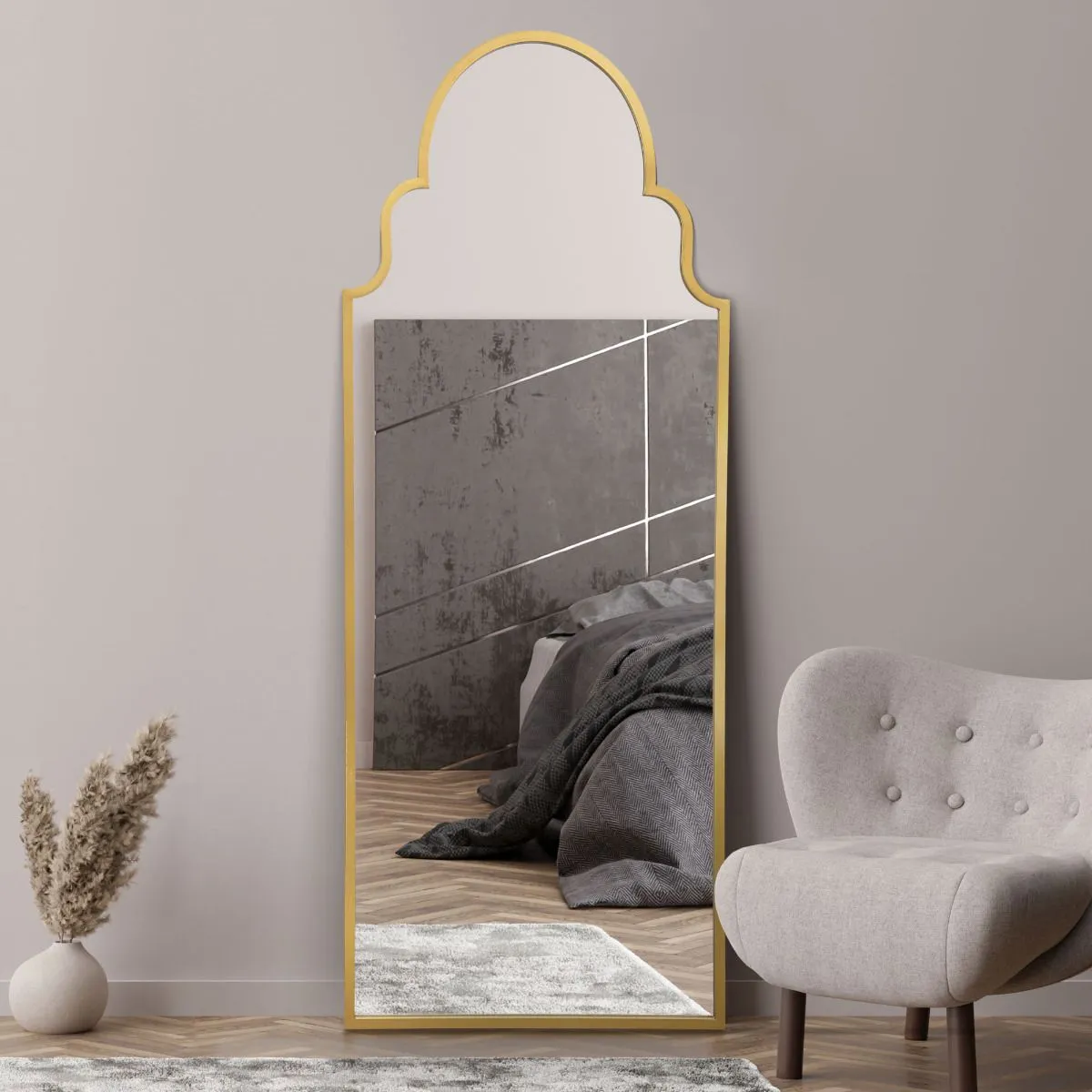 MirrorOutlet Gold Framed Arched Leaner/Wall Mirror 71" X 28 (180CM X 70CM) 6