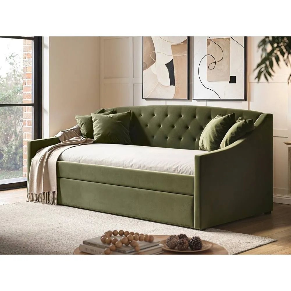 Flair Aurora Velvet Daybed with Trundle in Green
