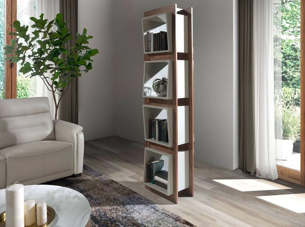 Angel Cerda Walnut Veneer Cube Shelf, Glossy Pearl Grey 50x41x200 3
