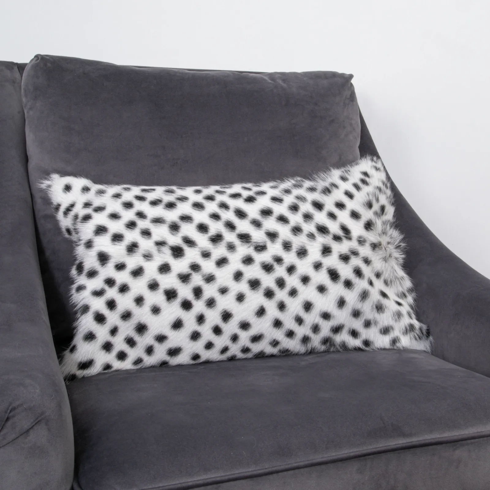 Native Natural Black Dot Goatskin Print Cushion in White