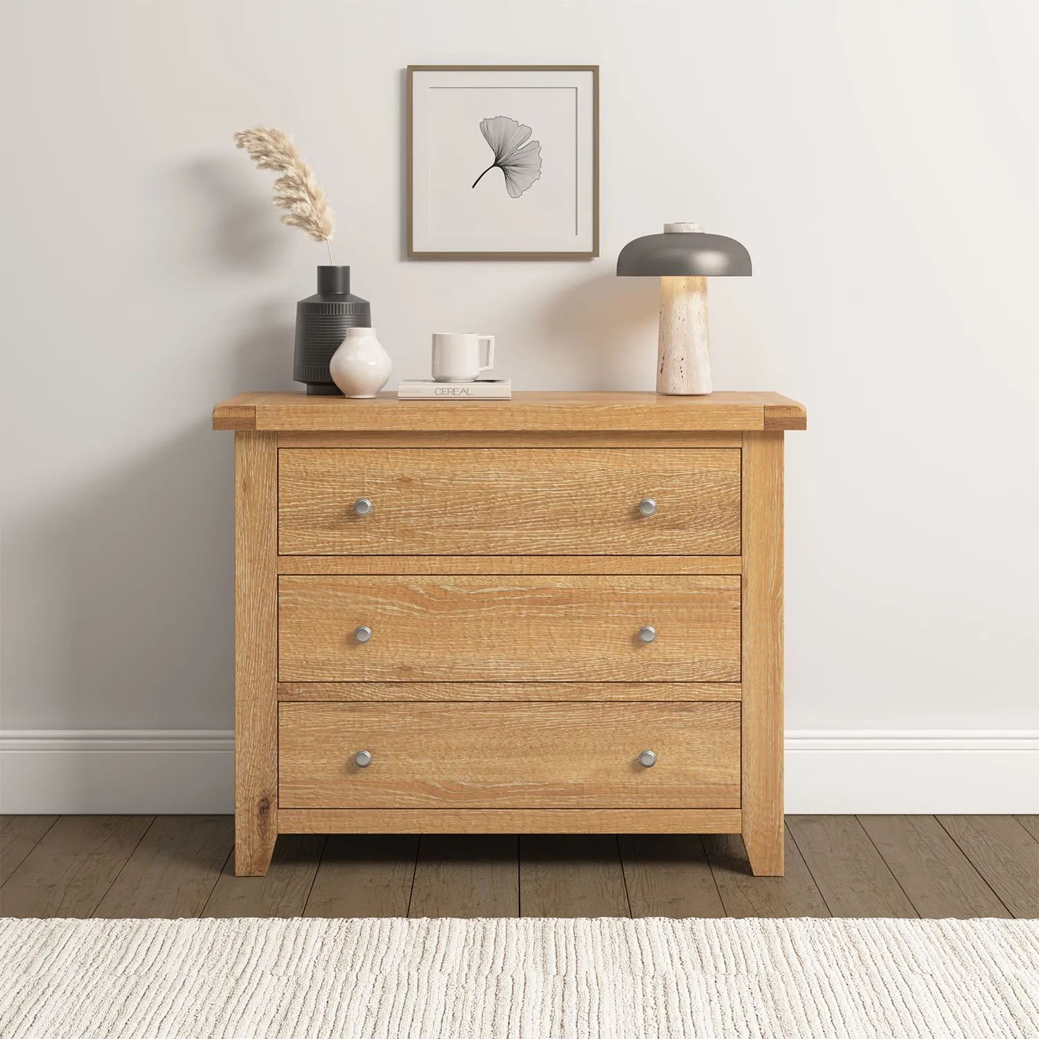 Seconique Windsor 3 Drawer Chest (Fully Assembled) in Light Oak 1