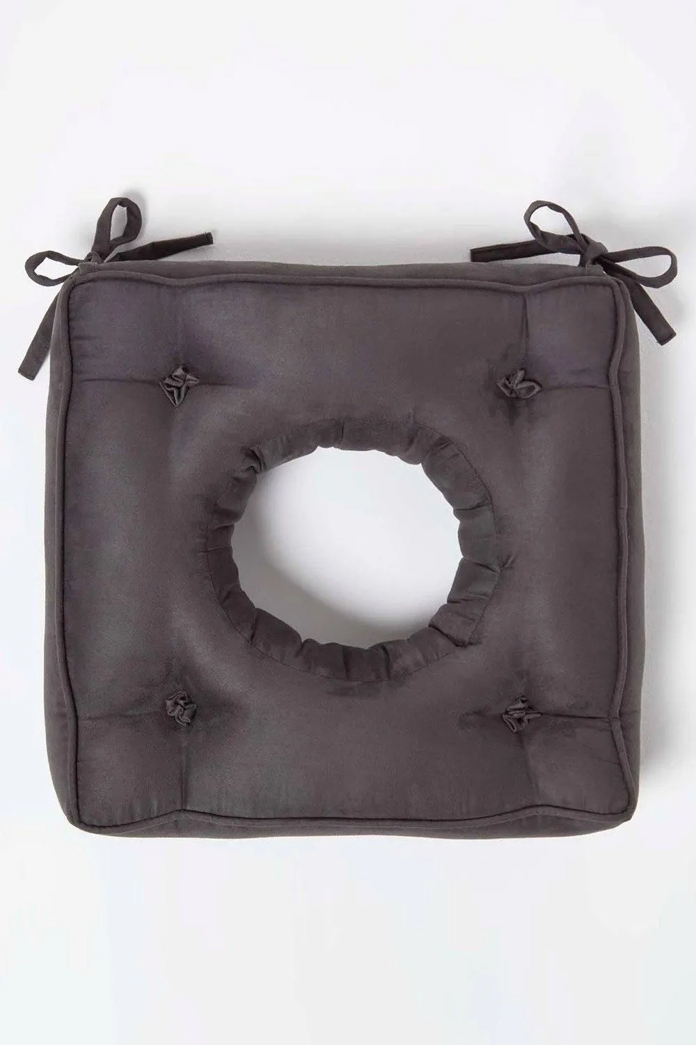 Homescapes Faux Suede Coccyx Cushion with Ties in Grey 3
