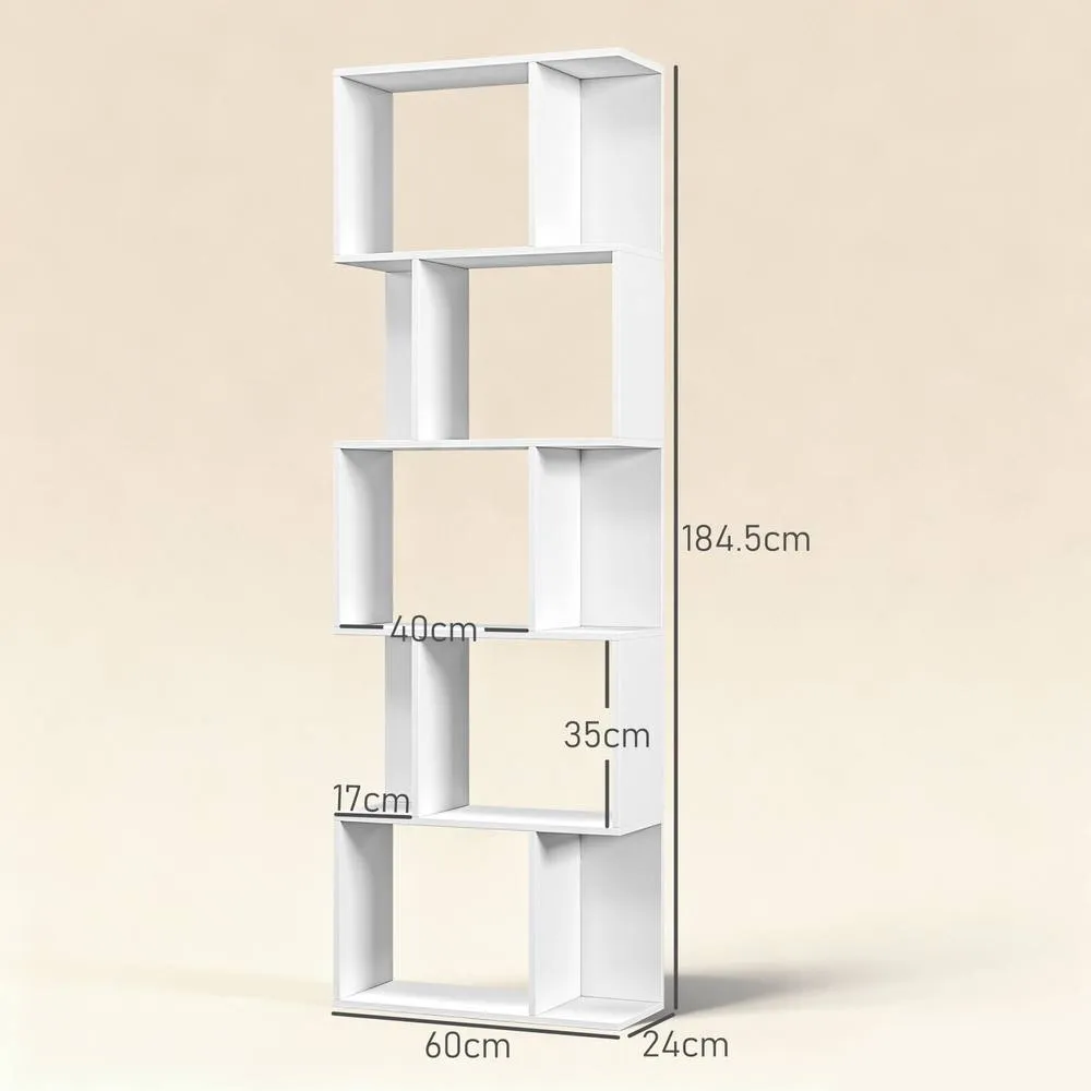 HOMCOM 5-tier Display Shelving Storage Bookcase S Shape Bookshelf, White 3