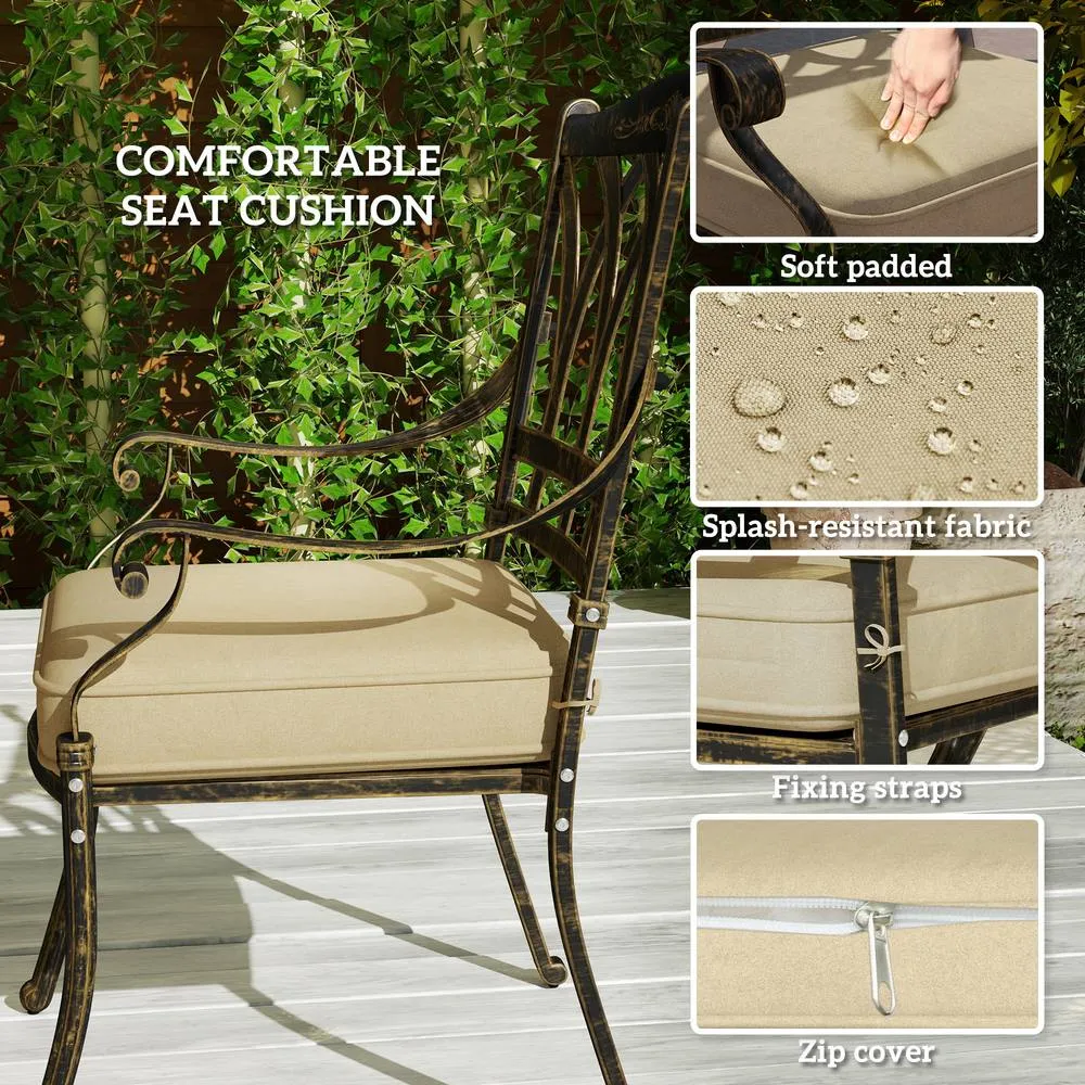 OUTSUNNY 9 Pieces Cast Aluminium Garden Dining Set with Parasol Hole, Bronze 5