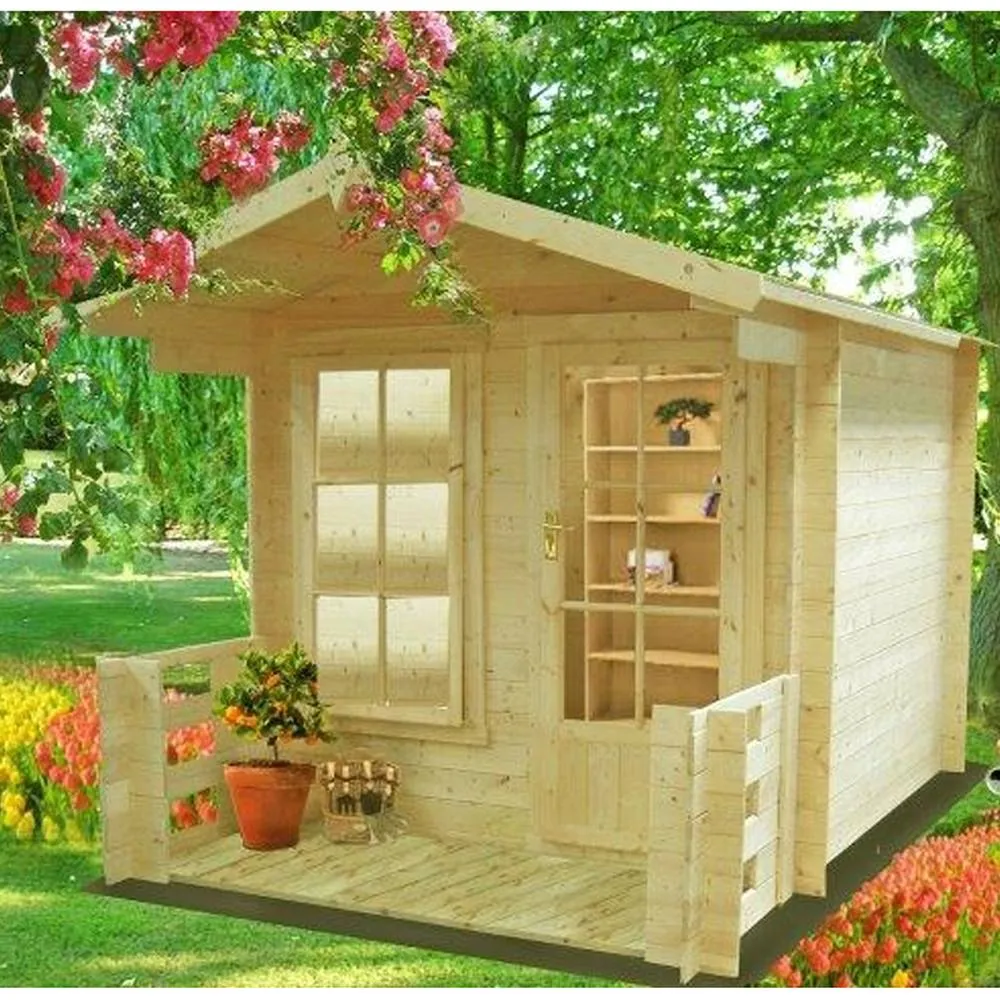 Shires Maulden with veranda Log Cabin Home Office Garden Room Approx 7x7 ft in Brown