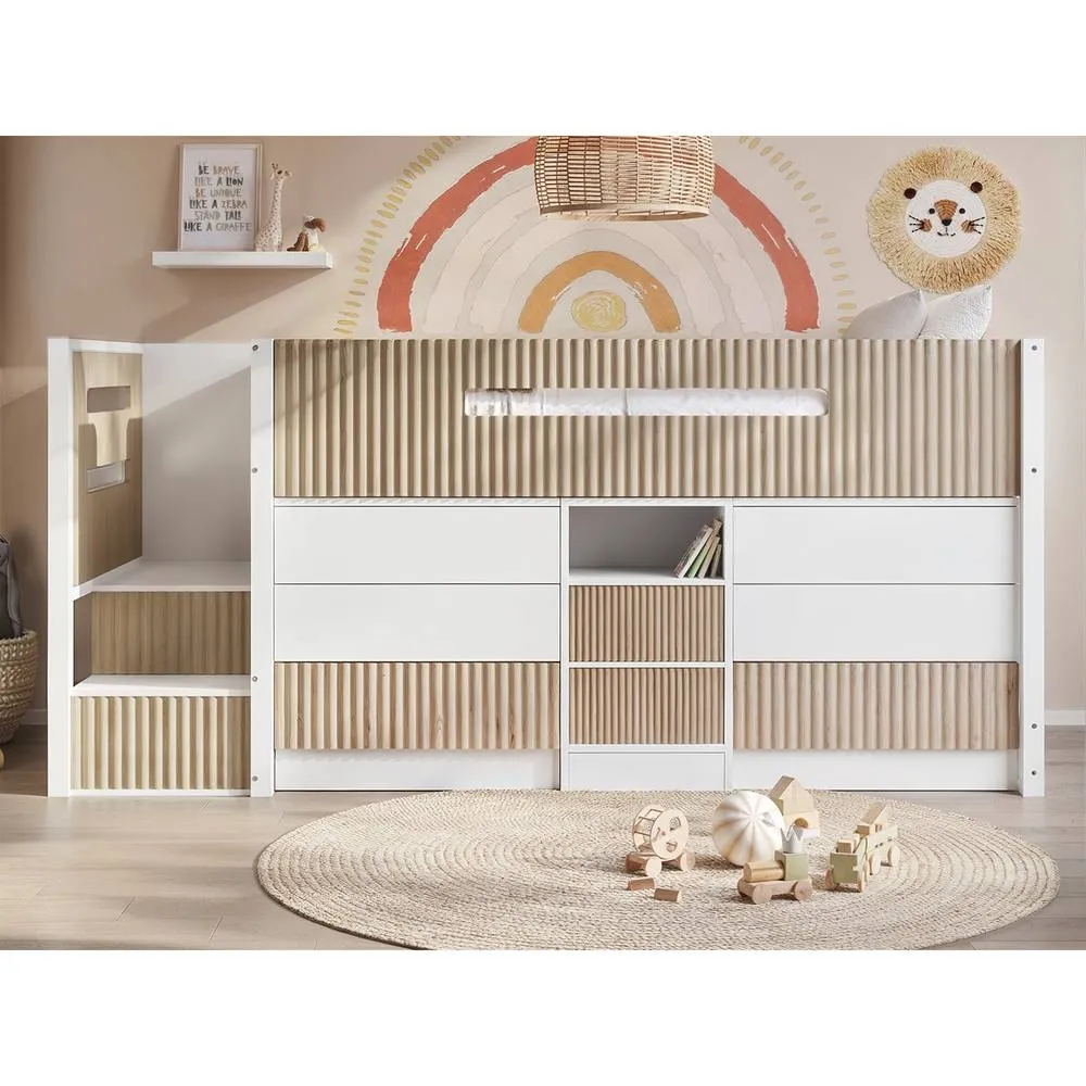 Flair Luca Ribbed Mid Sleeper Storage Bed in Light Oak