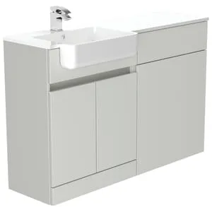 Be Modern Botanica Pearl Grey Left Hand 1260mm Freestanding Vanity & Toilet Pan Unit with Basin Modular Combination