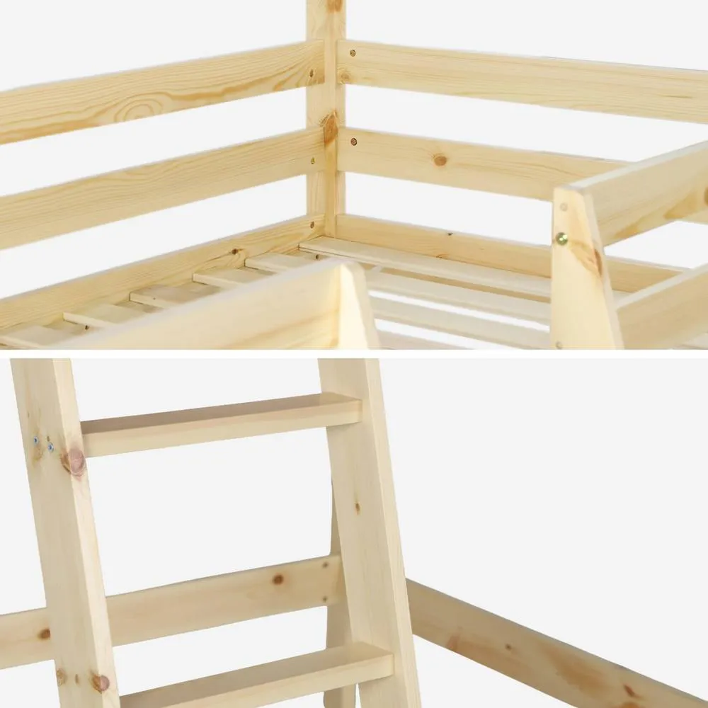 sweeek Children's loft bed cabin natural pine 90 x 190 cm in Beige 5