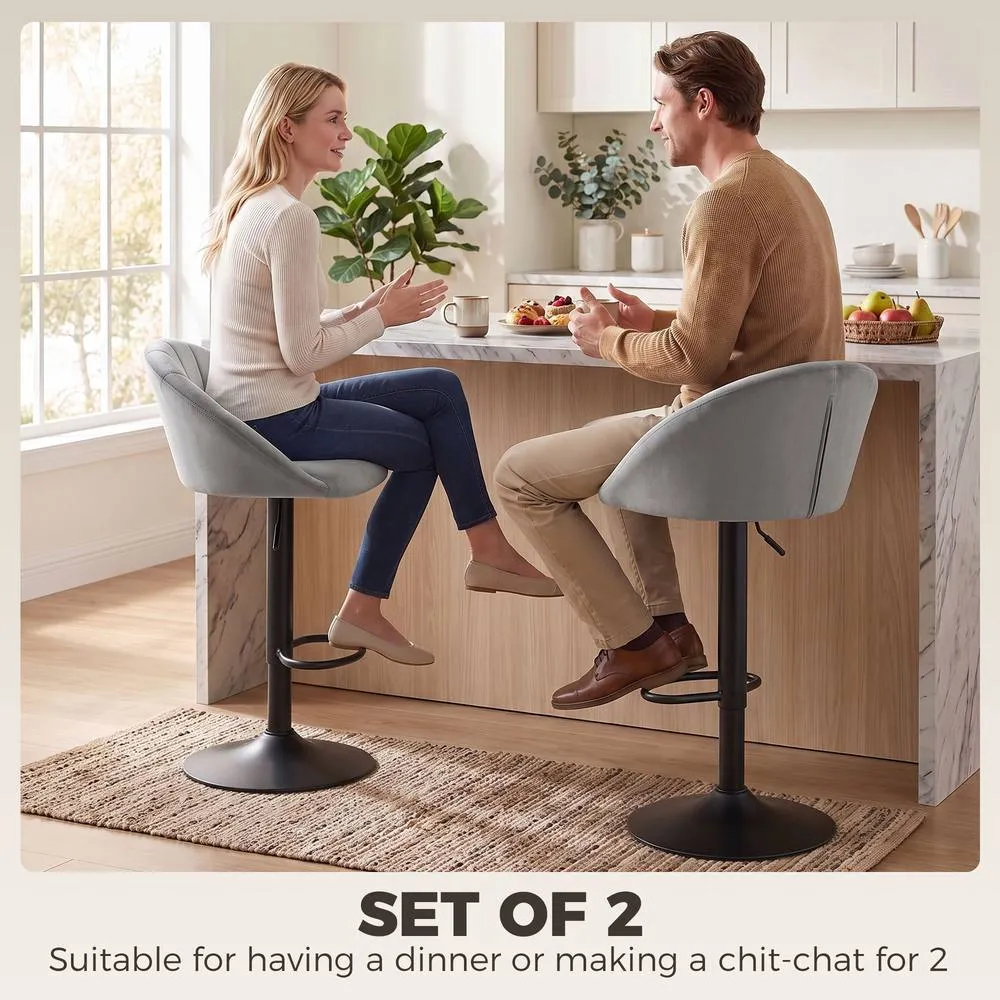 HOMCOM Bar Stools Set of 2 Velvet Adjustable Swivel in Light Grey 4