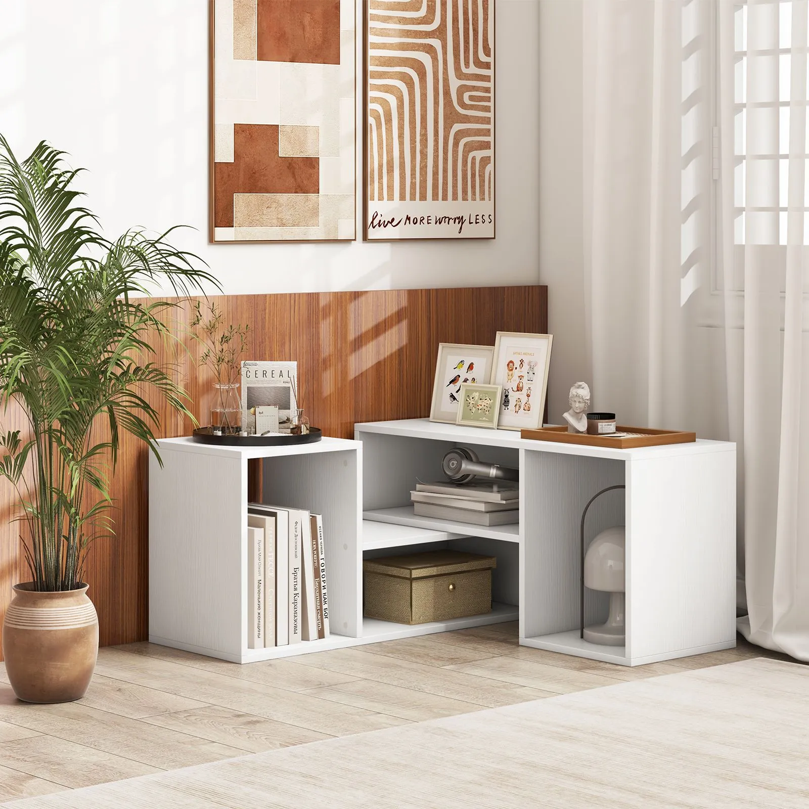 Costway 2 Piece Console TV Stand Free Combination TV Media Table with Storage Shelf in White 3