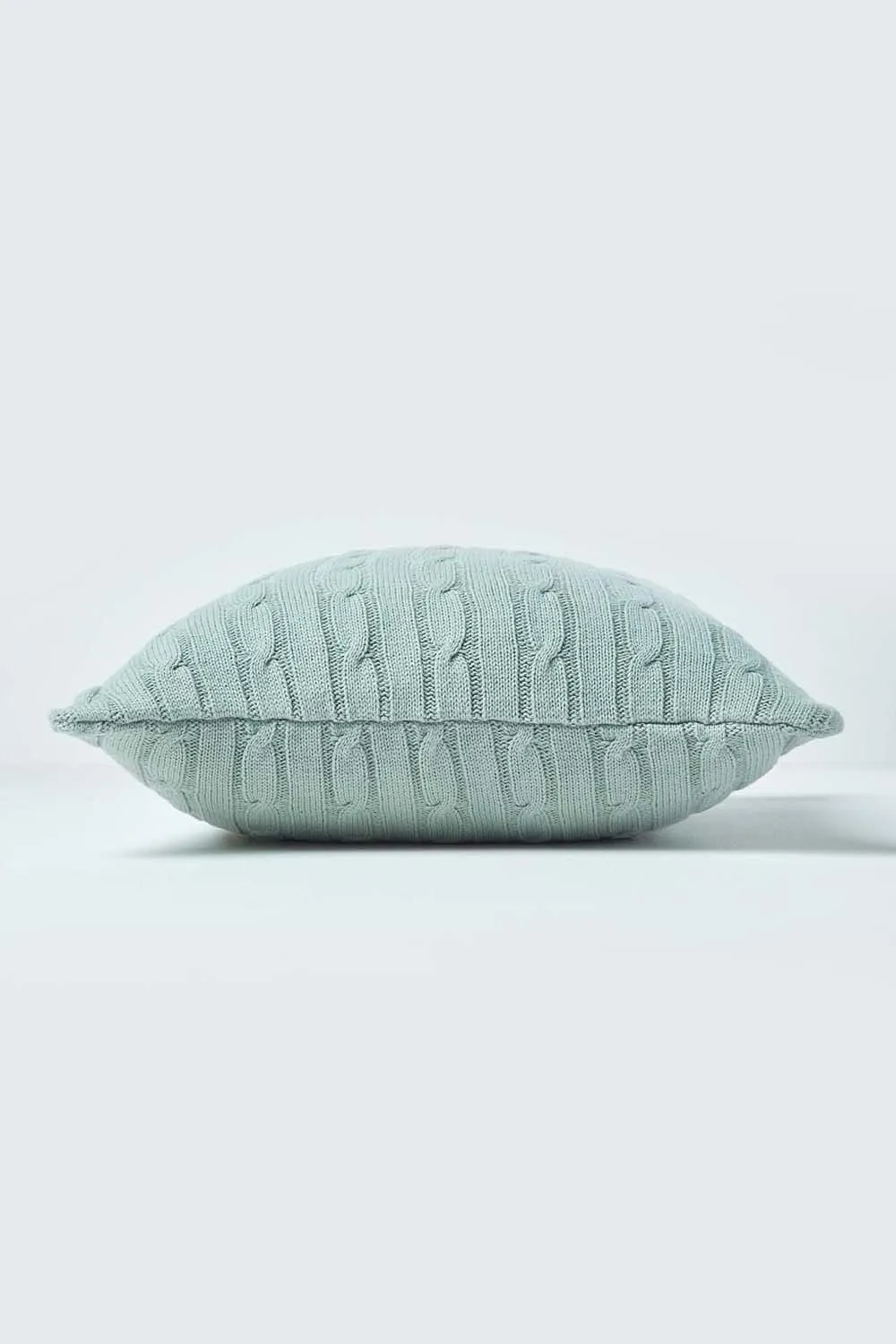 Homescapes Cotton Cable Knit Cushion Cover, 45 x 45 cm in Duck Egg Blue 2