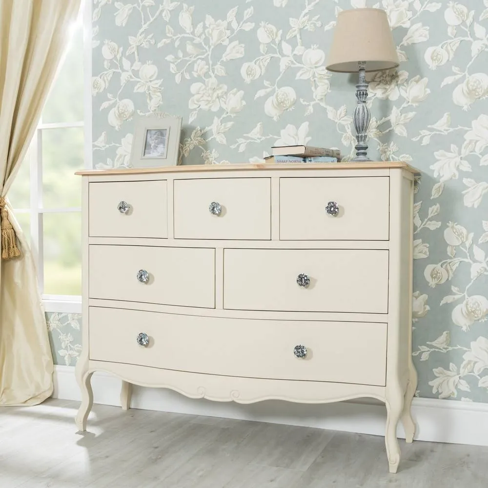 Statement Furniture Juliette Vintage Chic 6 Drawer Chest with Crystal Handles in Ivory 2