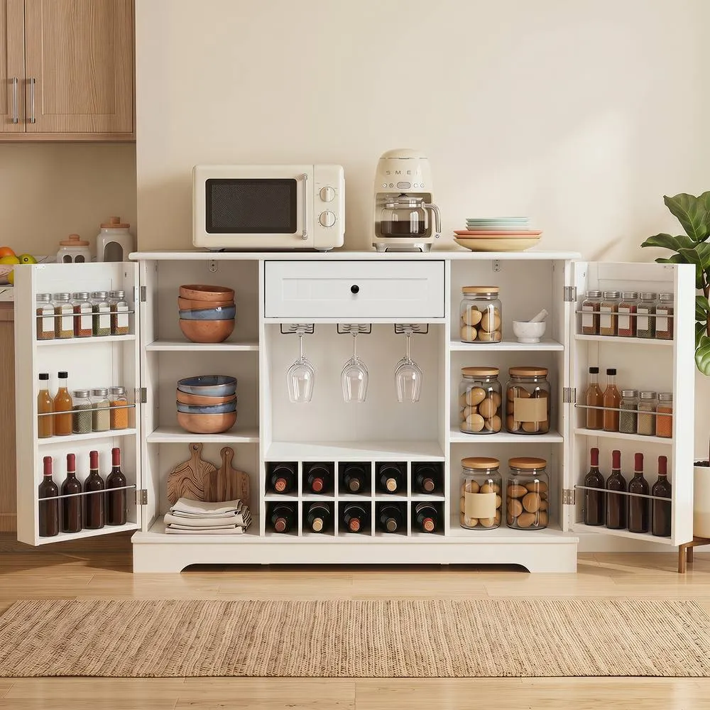Costway 120 CM Kitchen Storage Cabinet with Door Shelves in White 4