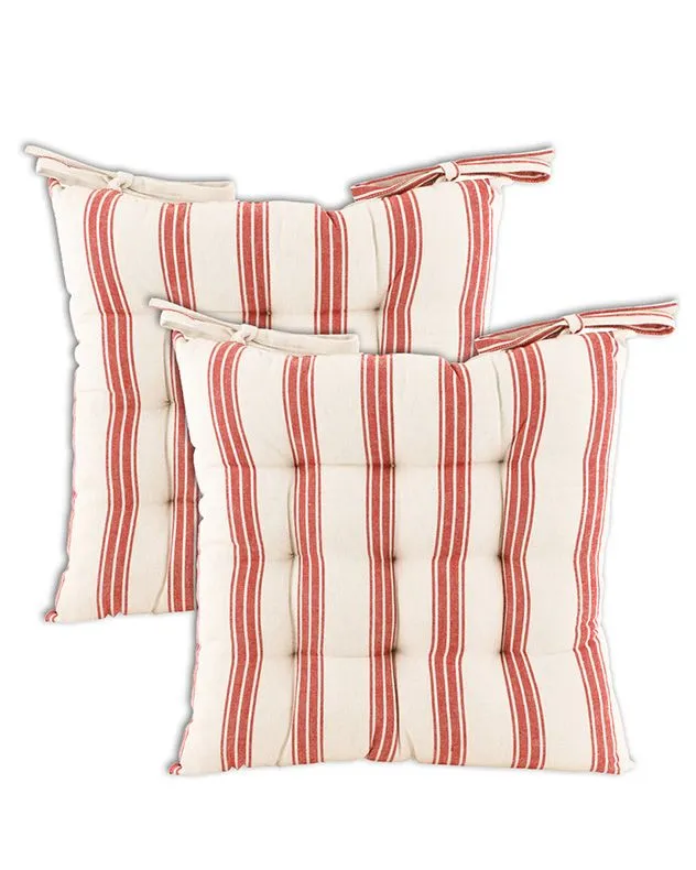 Dibor Set of 2 Traditional Red Striped Indoor Dining Chair Seat Pads L40cm x W40cm 2