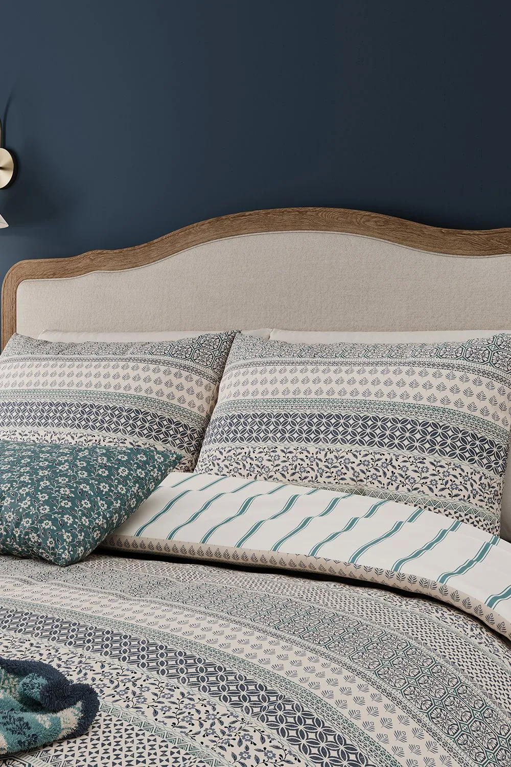 Helena Springfield 'Folk Stripe' Cotton Duvet Cover Set in Teal 2
