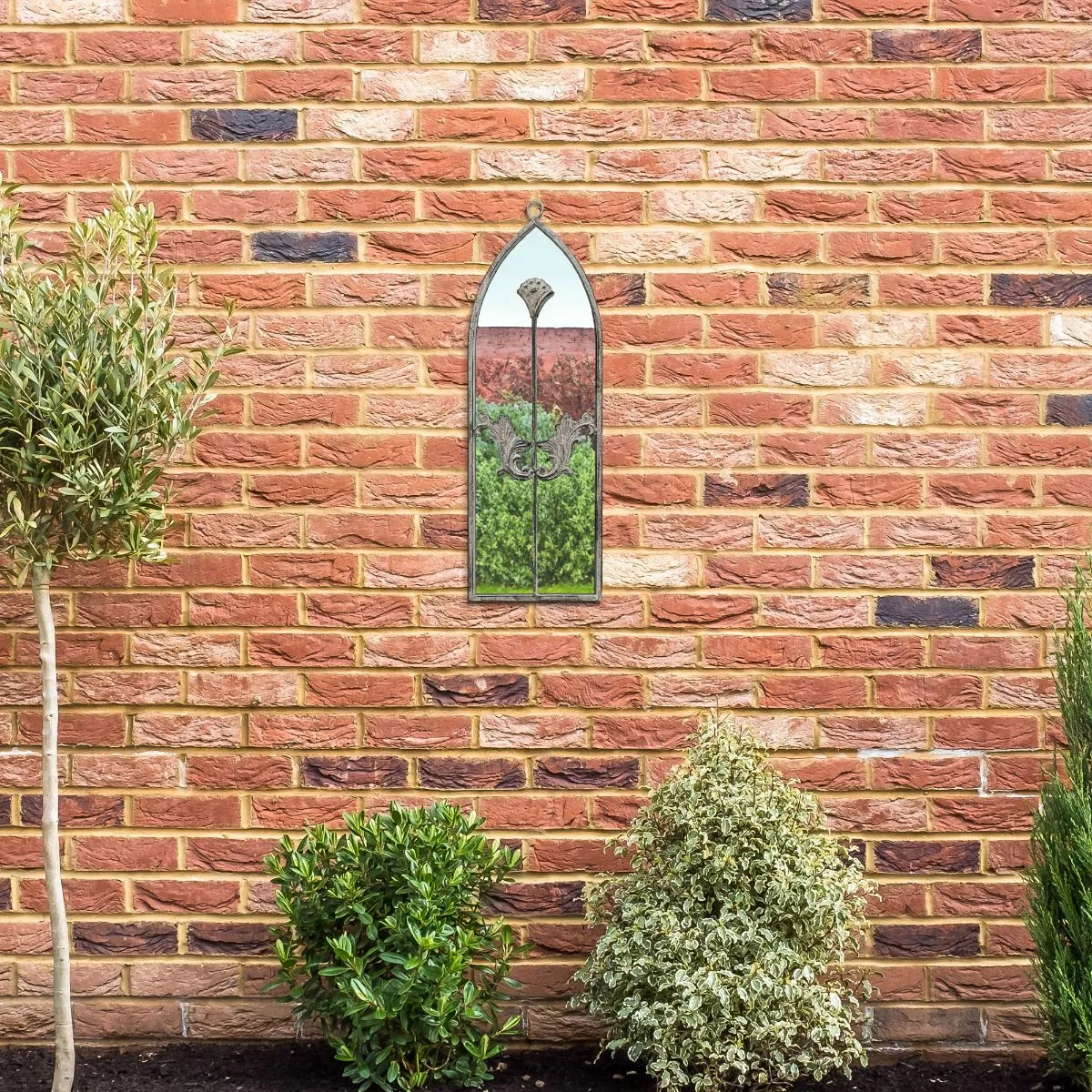 MirrorOutlet Concrete Colour Metal Frame Arched Garden Mirror 24" x 8" 60 x 20CM in Grey 6