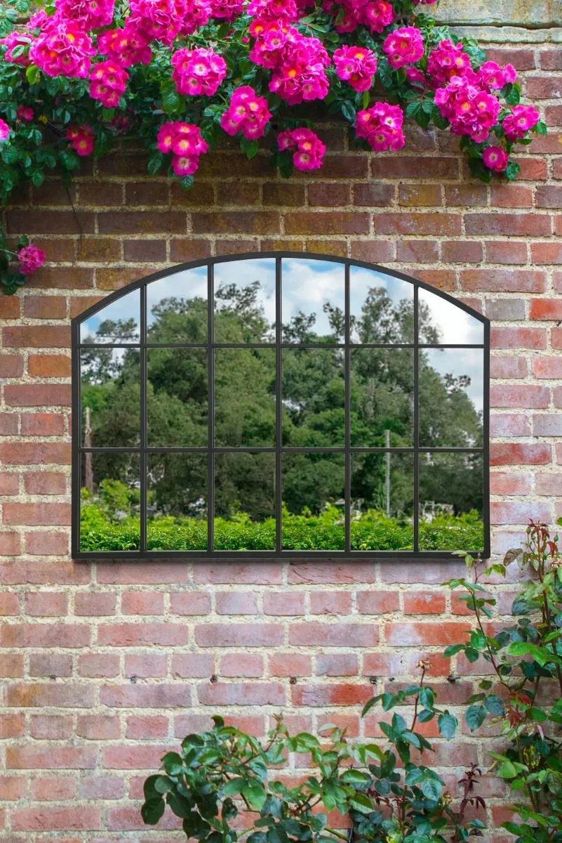 MirrorOutlet Black Framed Arched Wall Garden Mirror 35" X 26" (90CM X 65CM)