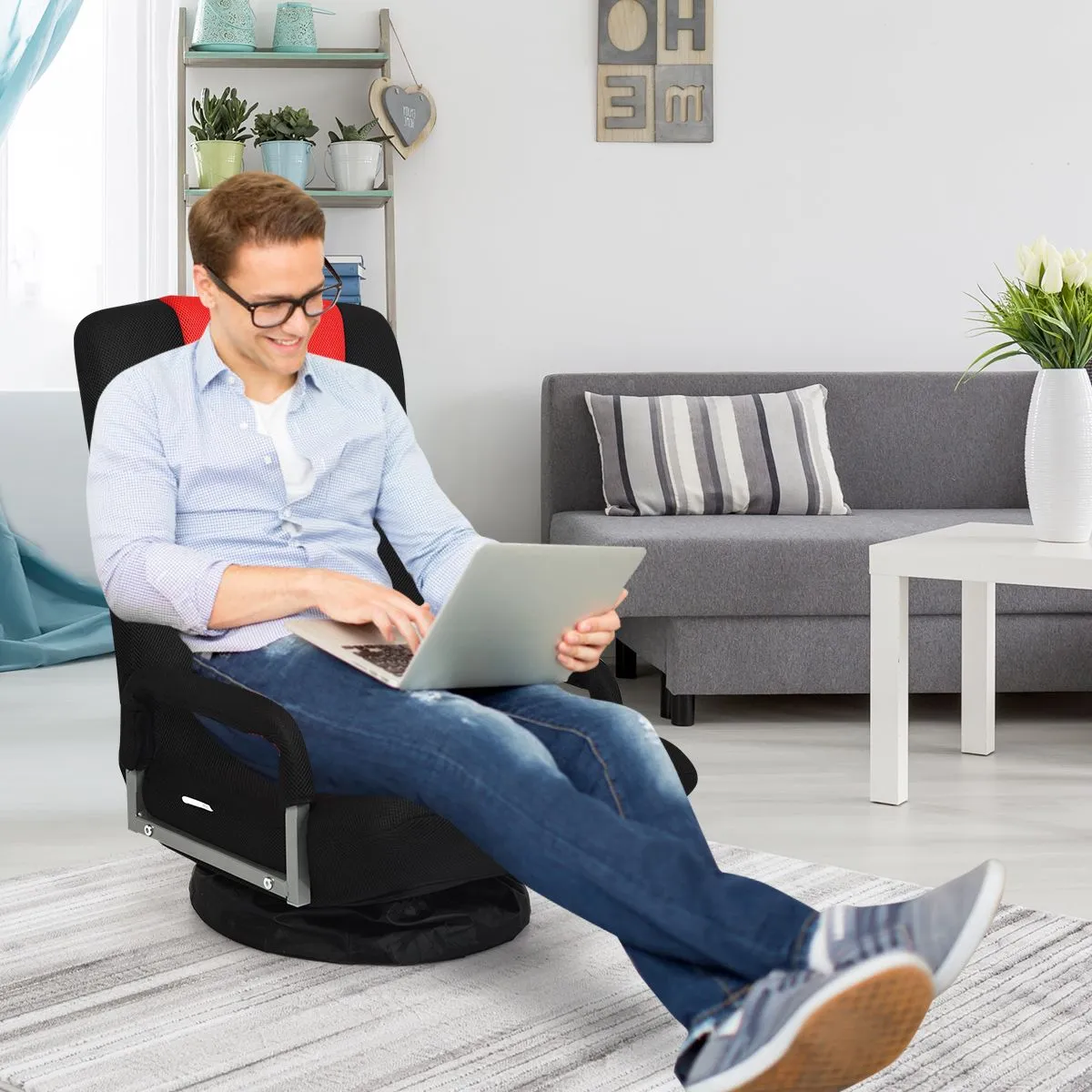 Costway Folding Floor Gaming Chair Adjustable 6-Position Floor Lazy Chair in Red 3
