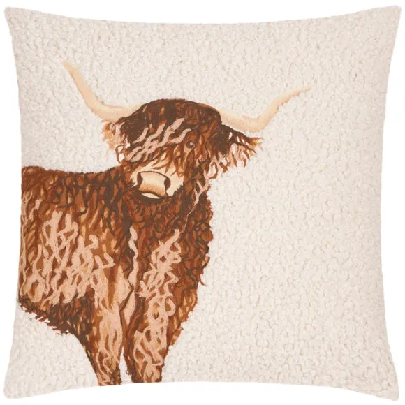 Evans Lichfield Boucle Highland Cow Square Cushion 3