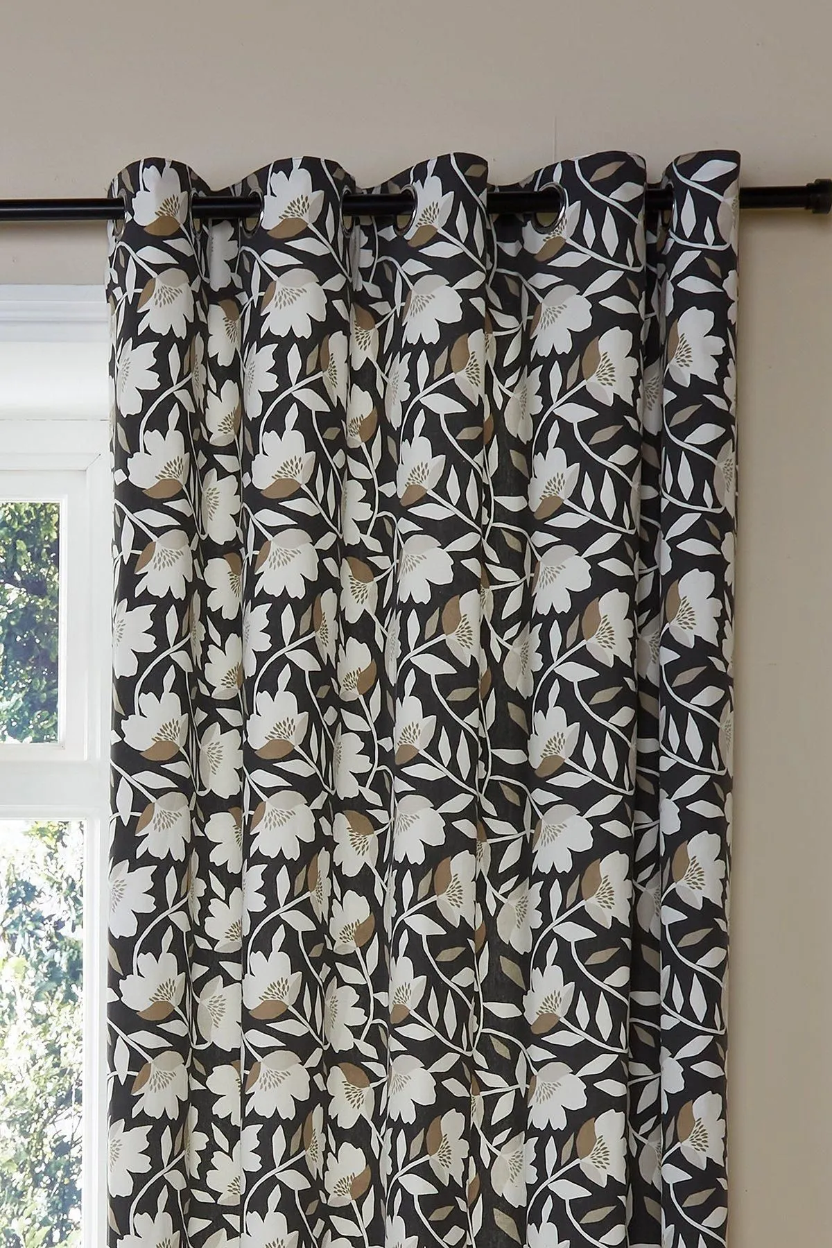 Fusion 'Luna' 100% Cotton Pair of Eyelet Curtains in Black 2