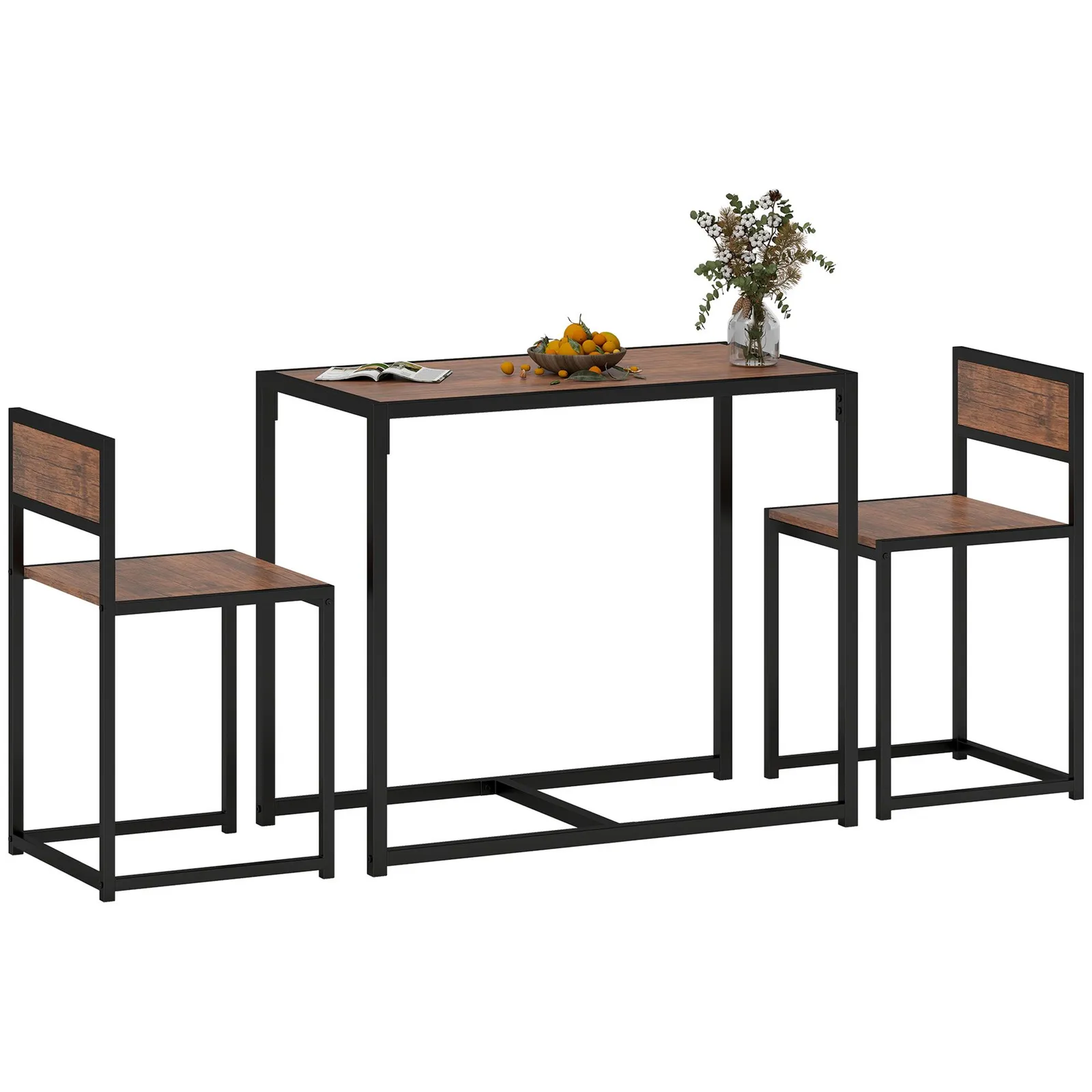 HOMCOM 3 Piece Dining Table Set with Metal Frame in Brown 2