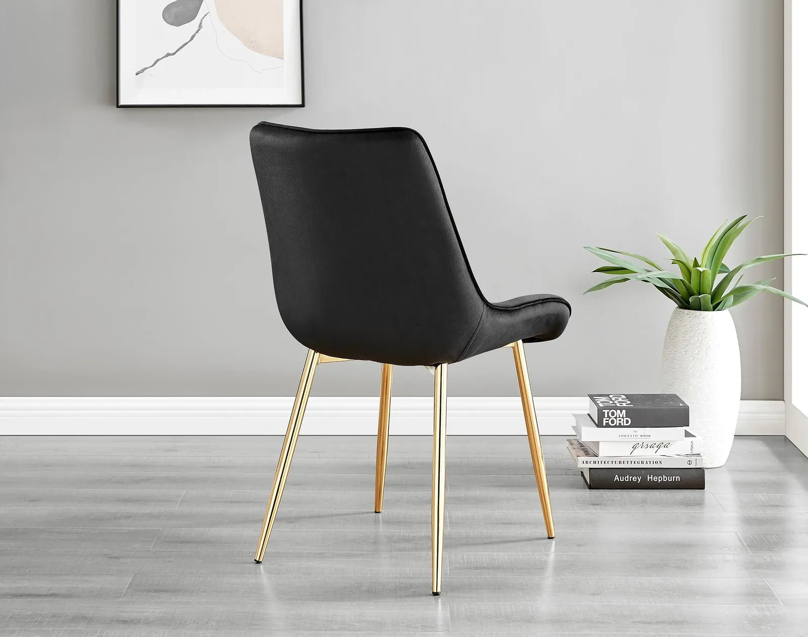 FurnitureboxUK Set of 2 Pesaro Luxury Soft Touch Diamond Pattern Velvet Dining Chairs With Gold Chrome Metal Legs in Black 4