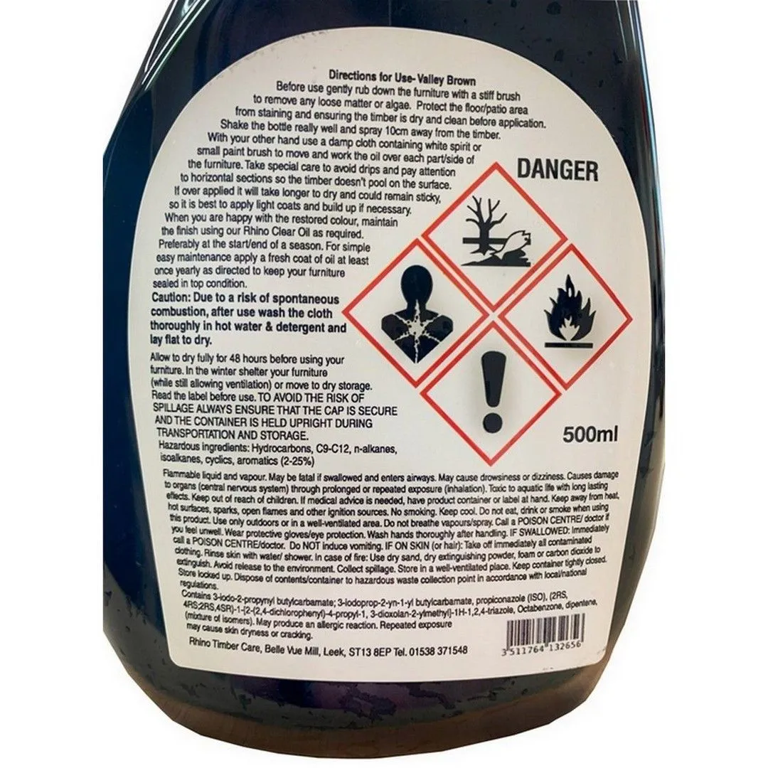 Churnet Valley Garden Furniture Ltd Rhino Valley Garden Furniture Timber Care 500ml Spray - Brown in Wine 2