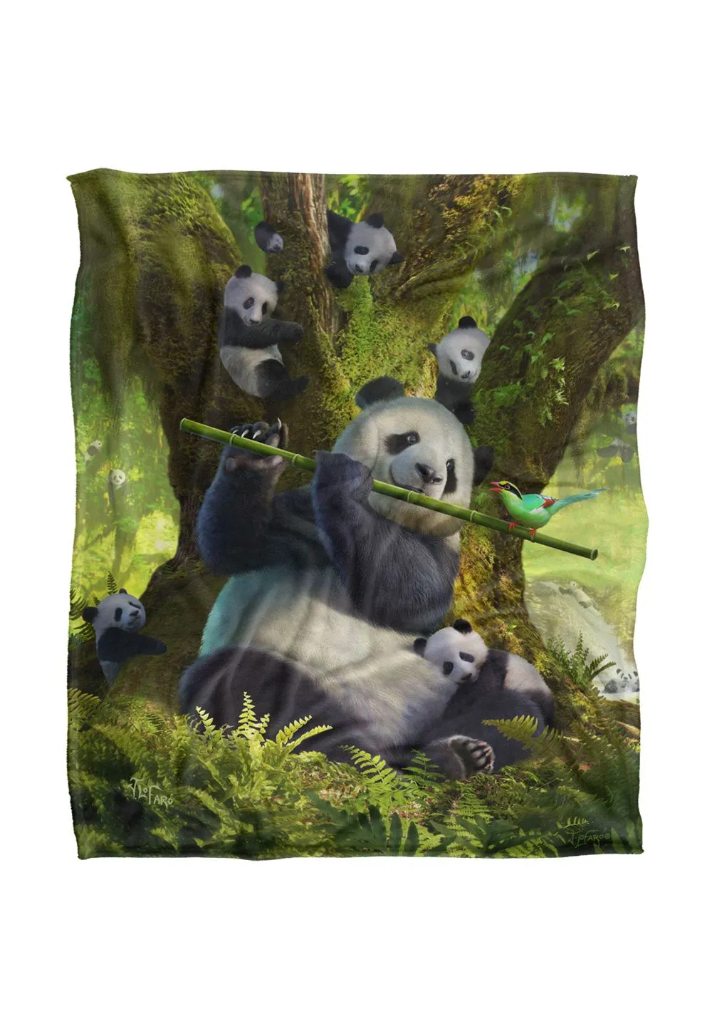 JQ Licensing Jlo Panda Family Flute Silky Touch Super Soft Throw Blanket 152 X 127 cm in White