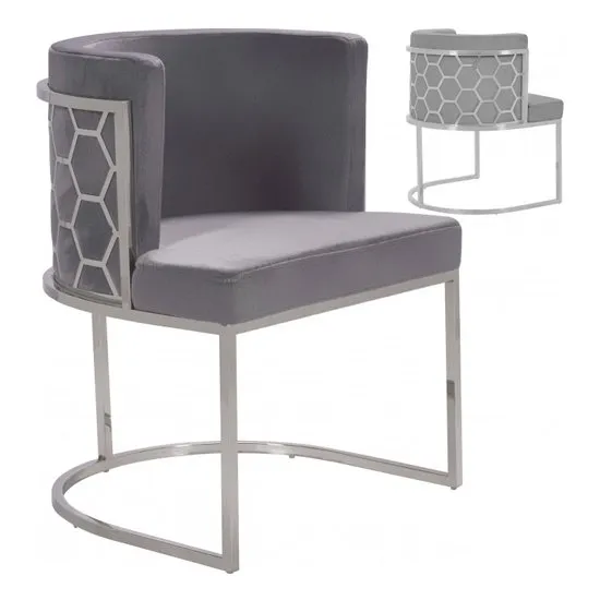 Meta Grey Velvet Dining Chairs In Pair With Silver Legs