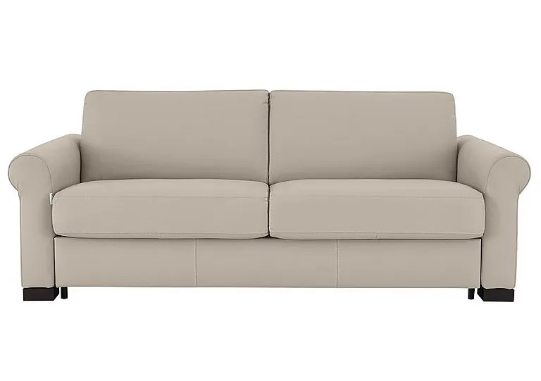 Alcova 3 Seater Leather Sofa Bed with Scroll Arms - Botera Crema