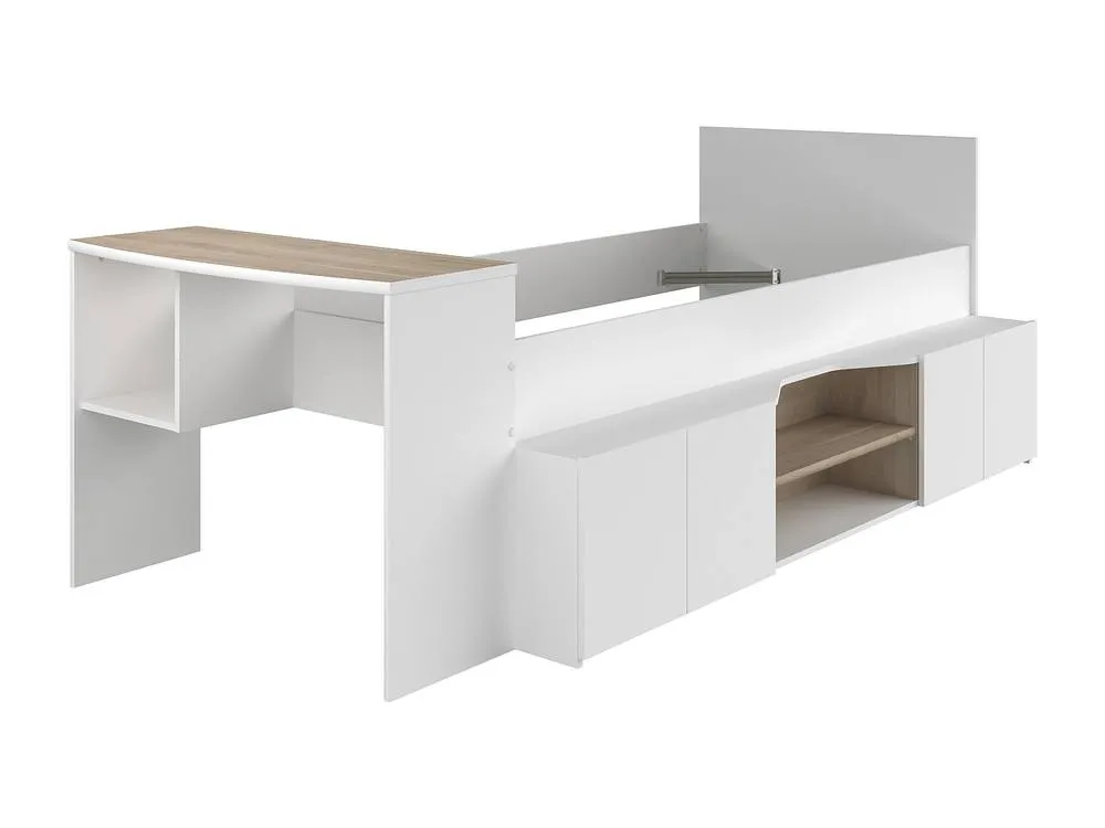 Vente-unique Combination Bed 90 X 190/200 Cm With Desk & Storage - White and in Light Oak 5