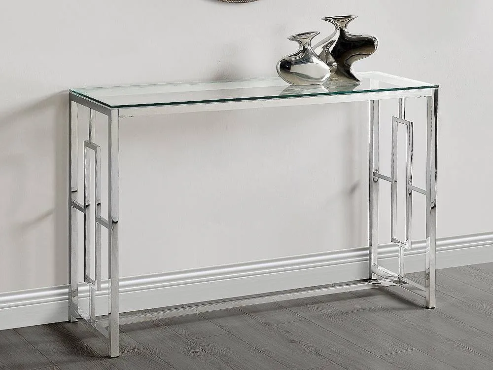 Vente-unique Tempered Glass & Steel Console - Chrome - CLOTILDE By Pascal in Clear