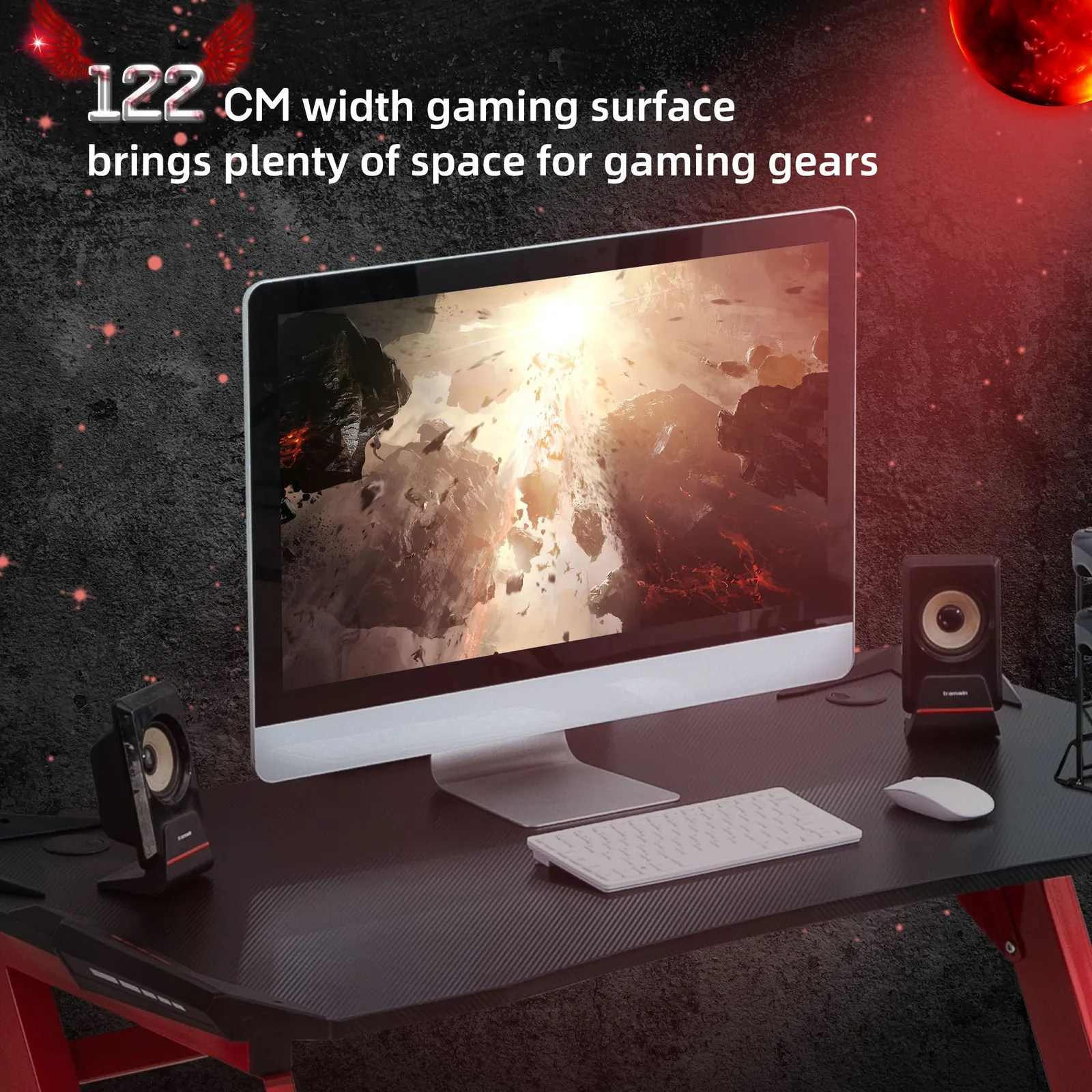 HOMCOM Gaming Desk with Gamepad Holder Cup Holder Headphone Hook in Red 4