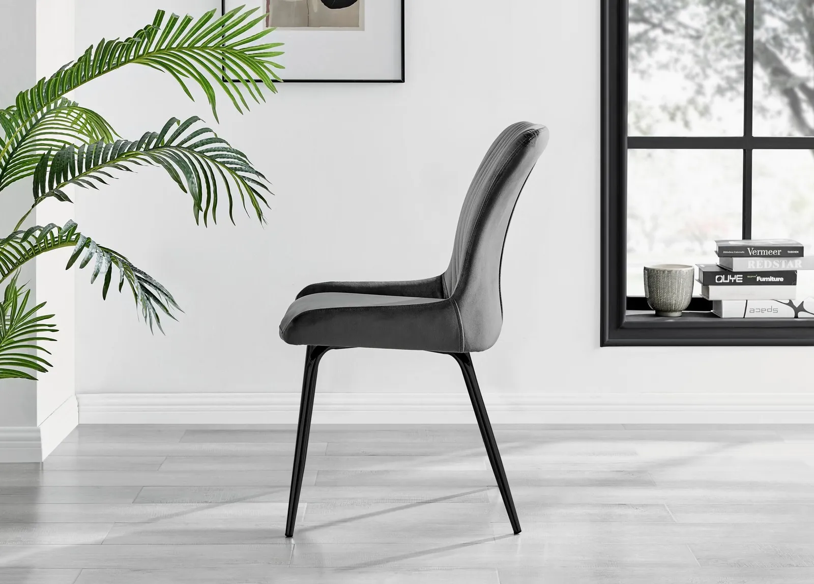 FurnitureboxUK Set of 2 Nora Deep Padded Luxurious Dining Chairs Upholstered In Soft Velvet With Black Legs in Dark Grey 4