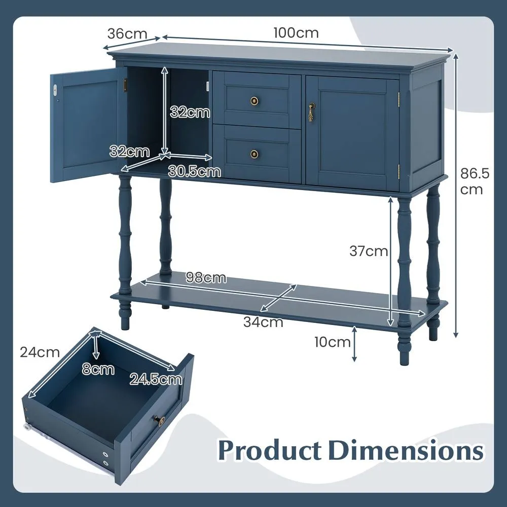 Costway Console Table 2 Drawers 2 Door Cabinets Storage Shelf in Blue 3