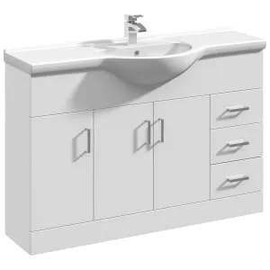 Nuie Mayford White Gloss Vanity Unit & Round Basin - 836 x 1200mm