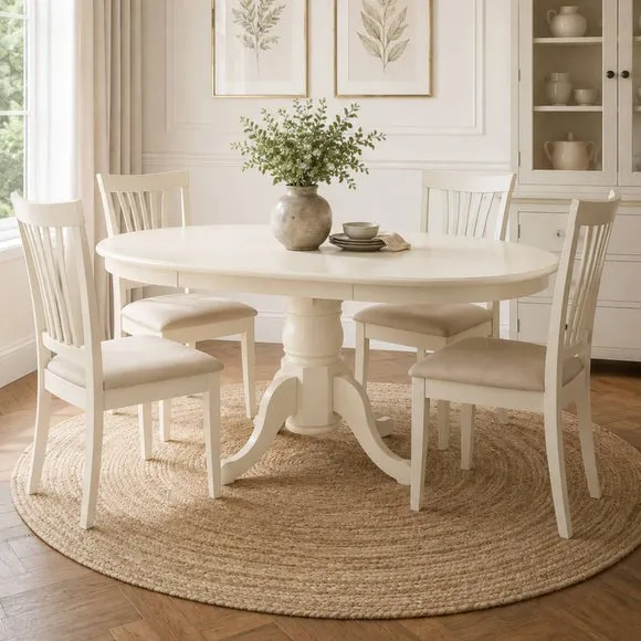 Stanmore 4 Seater Round Dining Table with 4 Chairs, Off White 2